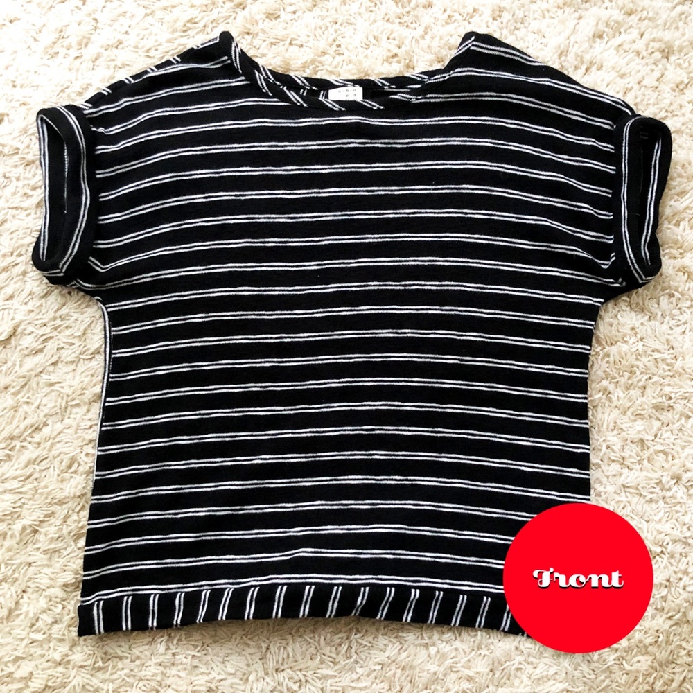 Black and White Striped Wrap-Back Sweater